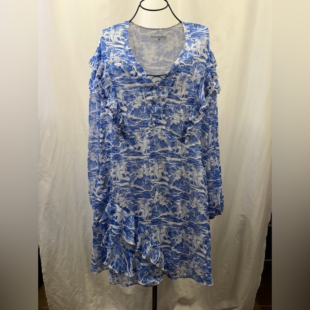 Patrizia Pepe blue grecian mini sheer dress size 6